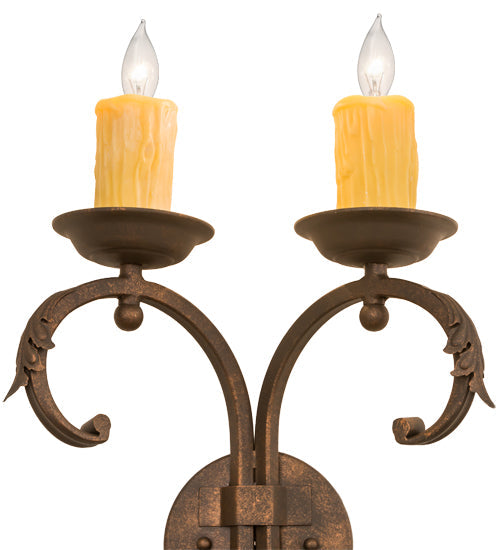 Meyda Lighting Andorra 11" 2-Light Gilded Tobacco Wall Sconce With Ivory Faux Candlelight