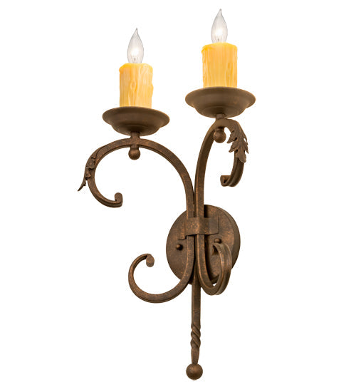 Meyda Lighting Andorra 11" 2-Light Gilded Tobacco Wall Sconce With Ivory Faux Candlelight