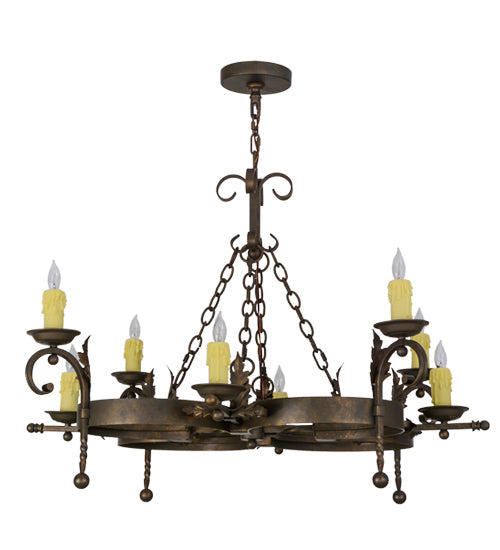 Meyda Lighting Andorra 42" 8-Light Gilded Tobacco Chandelier With Ivory Faux Candlelight