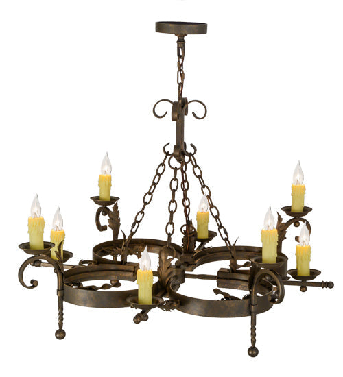 Meyda Lighting Andorra 42" 8-Light Gilded Tobacco Chandelier With Ivory Faux Candlelight