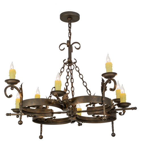 Meyda Lighting Andorra 42" 8-Light Gilded Tobacco Chandelier With Ivory Faux Candlelight