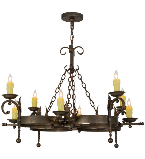 Meyda Lighting Andorra 42" 8-Light Gilded Tobacco Chandelier With Ivory Faux Candlelight