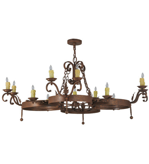 Meyda Lighting Andorra 60" 12-Light Antique Rust Chandelier With Ivory Faux Candlelight