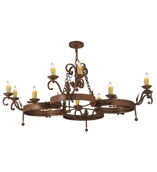 Meyda Lighting Andorra 60" 12-Light Antique Rust Chandelier With Ivory Faux Candlelight