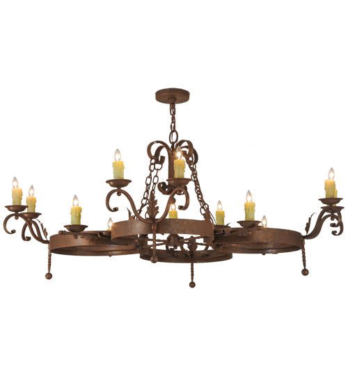 Meyda Lighting Andorra 60" 12-Light Antique Rust Chandelier With Ivory Faux Candlelight