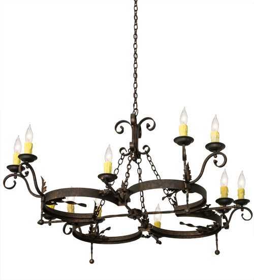 Meyda Lighting Andorra 60" 12-Light Gilded Tobacco Chandelier With Ivory Faux Candlelight