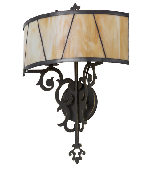 Meyda Lighting Aneila 15" 2-Light Timeless Bronze Honeycomb Wall Sconce With Beige Art Shade Glass