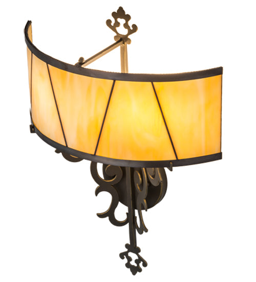 Meyda Lighting Aneila 15" 2-Light Timeless Bronze Honeycomb Wall Sconce With Beige Art Shade Glass
