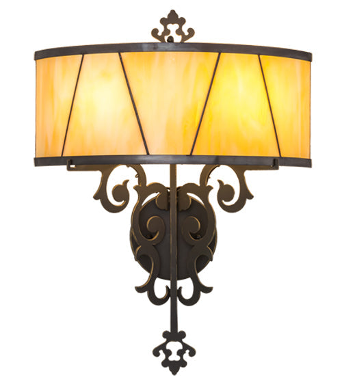 Meyda Lighting Aneila 15" 2-Light Timeless Bronze Honeycomb Wall Sconce With Beige Art Shade Glass