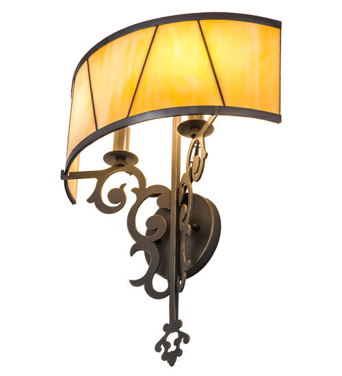 Meyda Lighting Aneila 15" 2-Light Timeless Bronze Honeycomb Wall Sconce With Beige Art Shade Glass