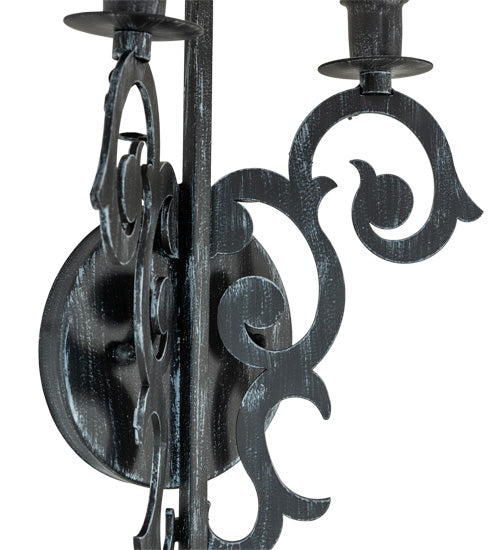 Meyda Lighting Aneila 8" 2-Light Antique Iron Gate Wall Sconce With Ivory Faux Candlelight