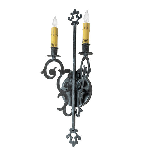 Meyda Lighting Aneila 8" 2-Light Antique Iron Gate Wall Sconce With Ivory Faux Candlelight