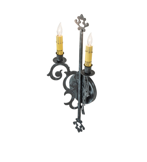 Meyda Lighting Aneila 8" 2-Light Antique Iron Gate Wall Sconce With Ivory Faux Candlelight