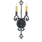 Meyda Lighting Aneila 8" 2-Light Antique Iron Gate Wall Sconce With Ivory Faux Candlelight