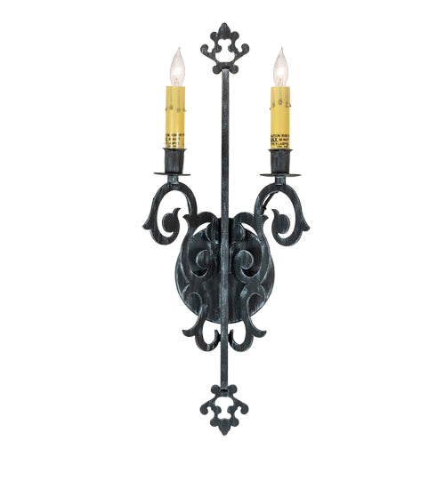 Meyda Lighting Aneila 8" 2-Light Antique Iron Gate Wall Sconce With Ivory Faux Candlelight