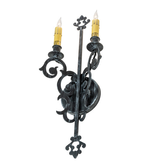 Meyda Lighting Aneila 8" 2-Light Antique Iron Gate Wall Sconce With Ivory Faux Candlelight