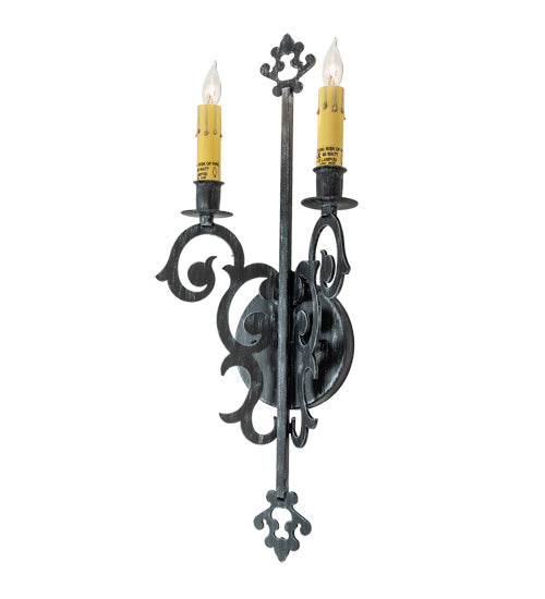 Meyda Lighting Aneila 8" 2-Light Antique Iron Gate Wall Sconce With Ivory Faux Candlelight