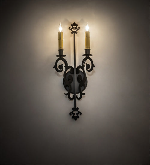 Meyda Lighting Aneila 8" 2-Light Blackwash Wall Sconce With Ivory Faux Candlelight
