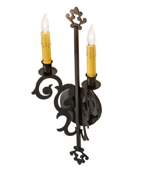 Meyda Lighting Aneila 8" 2-Light Blackwash Wall Sconce With Ivory Faux Candlelight