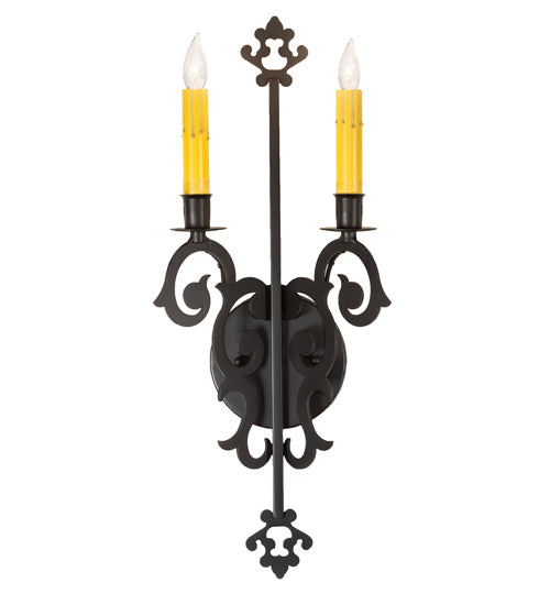 Meyda Lighting Aneila 8" 2-Light Blackwash Wall Sconce With Ivory Faux Candlelight