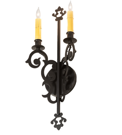 Meyda Lighting Aneila 8" 2-Light Blackwash Wall Sconce With Ivory Faux Candlelight