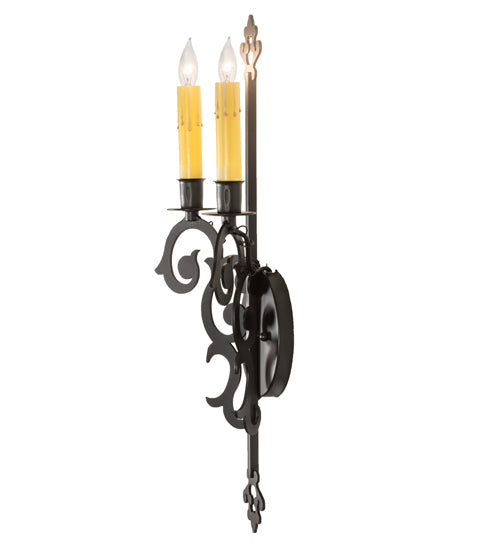 Meyda Lighting Aneila 8" 2-Light Blackwash Wall Sconce With Ivory Faux Candlelight