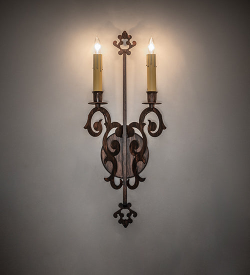 Meyda Lighting Aneila 8" 2-Light Cimarron Bronze Wall Sconce With Ivory Faux Candlelight