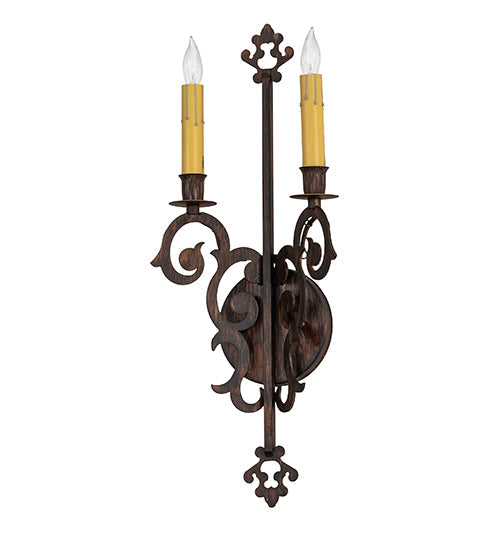 Meyda Lighting Aneila 8" 2-Light Cimarron Bronze Wall Sconce With Ivory Faux Candlelight