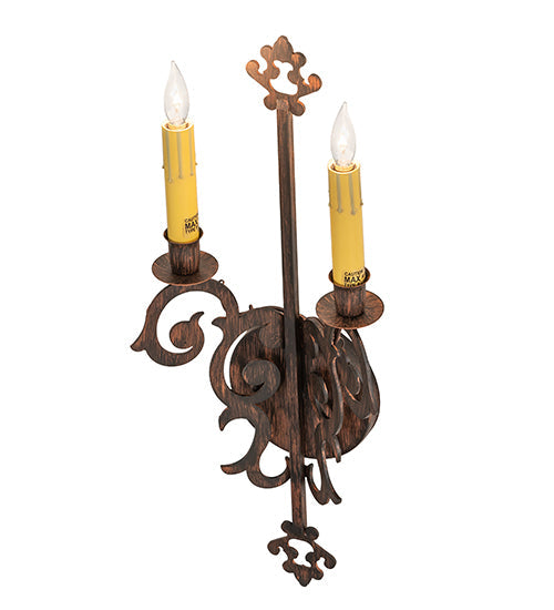 Meyda Lighting Aneila 8" 2-Light Cimarron Bronze Wall Sconce With Ivory Faux Candlelight