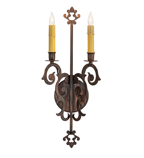 Meyda Lighting Aneila 8" 2-Light Cimarron Bronze Wall Sconce With Ivory Faux Candlelight