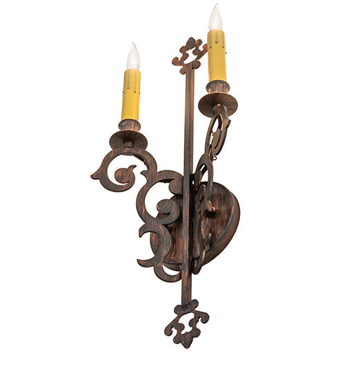 Meyda Lighting Aneila 8" 2-Light Cimarron Bronze Wall Sconce With Ivory Faux Candlelight