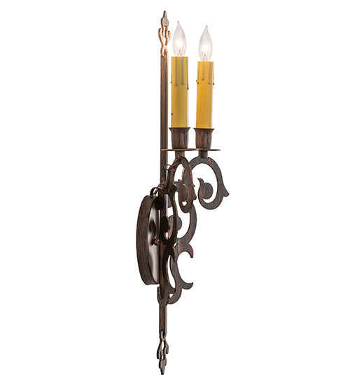 Meyda Lighting Aneila 8" 2-Light Cimarron Bronze Wall Sconce With Ivory Faux Candlelight