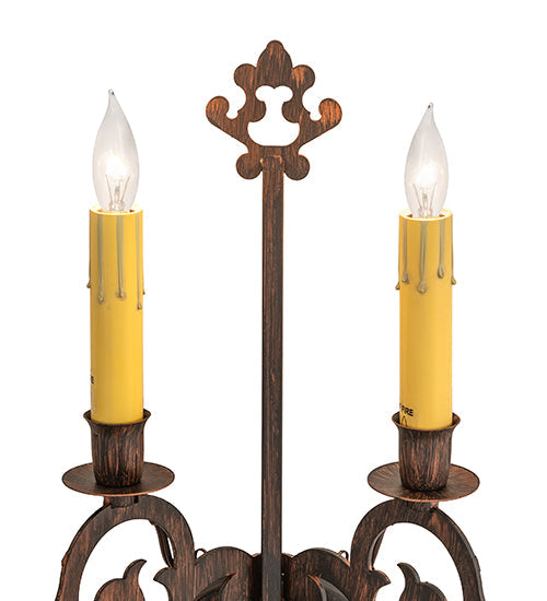 Meyda Lighting Aneila 8" 2-Light Cimarron Bronze Wall Sconce With Ivory Faux Candlelight