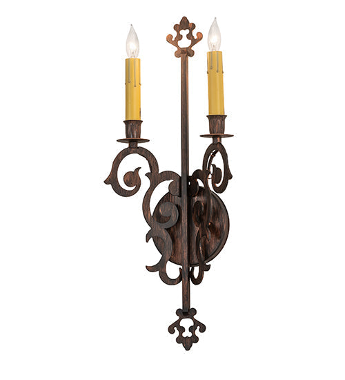 Meyda Lighting Aneila 8" 2-Light Cimarron Bronze Wall Sconce With Ivory Faux Candlelight