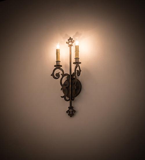 Meyda Lighting Aneila 8" 2-Light French Bronze Wall Sconce With Ivory Faux Candlelight