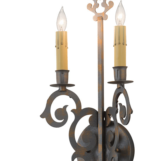 Meyda Lighting Aneila 8" 2-Light French Bronze Wall Sconce With Ivory Faux Candlelight