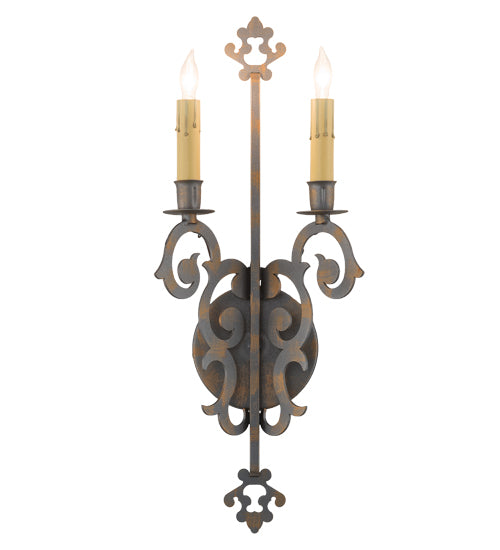 Meyda Lighting Aneila 8" 2-Light French Bronze Wall Sconce With Ivory Faux Candlelight