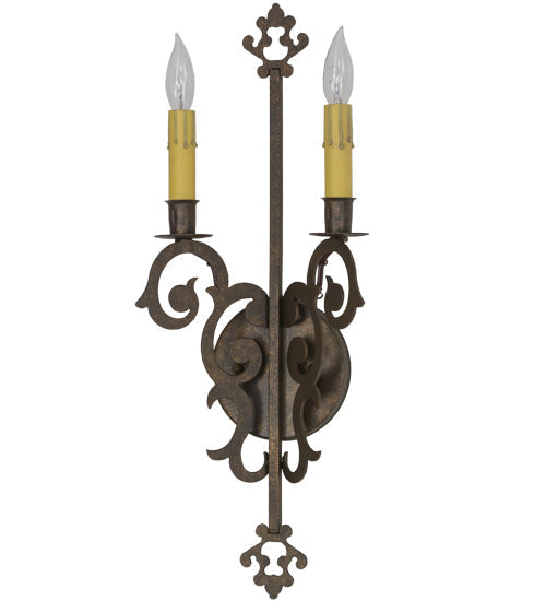 Meyda Lighting Aneila 8" 2-Light Gilded Tobacco Wall Sconce With Faux Candlelight