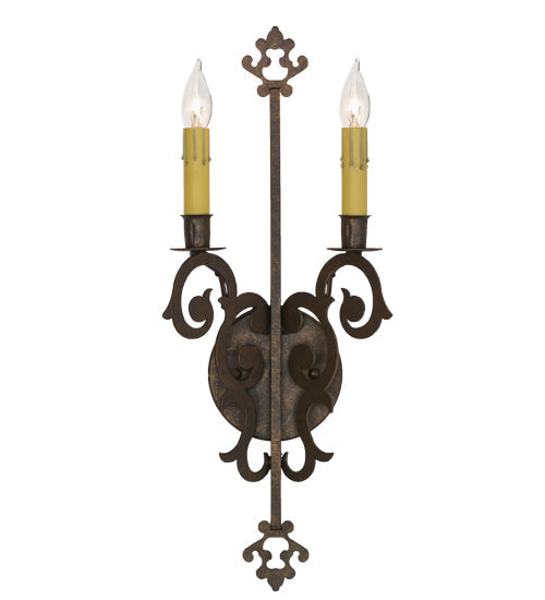 Meyda Lighting Aneila 8" 2-Light Gilded Tobacco Wall Sconce With Faux Candlelight
