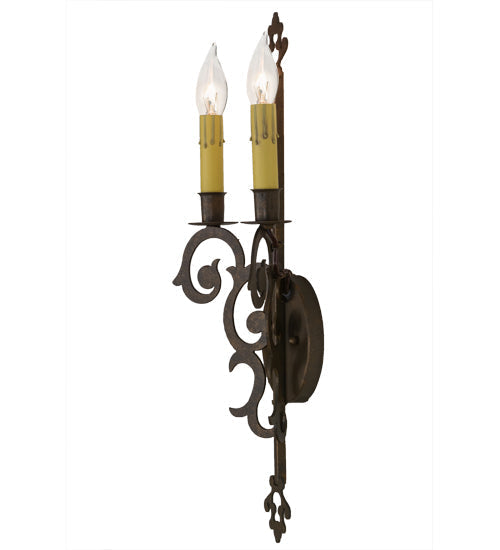 Meyda Lighting Aneila 8" 2-Light Gilded Tobacco Wall Sconce With Faux Candlelight