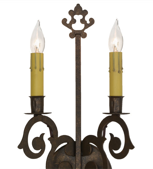 Meyda Lighting Aneila 8" 2-Light Gilded Tobacco Wall Sconce With Faux Candlelight
