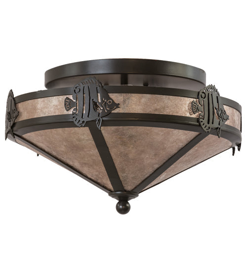 Meyda Lighting Angel Fish 16" 2-Light Timeless Bronze Flush Mount Light With Silver Mica Shade Glass