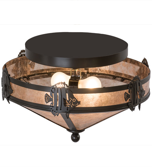 Meyda Lighting Angel Fish 16" 2-Light Timeless Bronze Flush Mount Light With Silver Mica Shade Glass