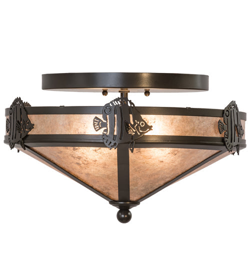 Meyda Lighting Angel Fish 16" 2-Light Timeless Bronze Flush Mount Light With Silver Mica Shade Glass