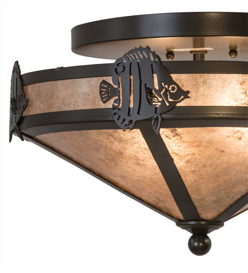 Meyda Lighting Angel Fish 16" 2-Light Timeless Bronze Flush Mount Light With Silver Mica Shade Glass