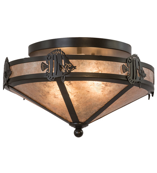 Meyda Lighting Angel Fish 16" 2-Light Timeless Bronze Flush Mount Light With Silver Mica Shade Glass