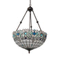 Meyda Lighting Angelica 20" 3-Light Mahogany Bronze Inverted Pendant Light With Blue Iridescent & Clear Stained Shade Glass