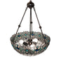 Meyda Lighting Angelica 20" 3-Light Mahogany Bronze Inverted Pendant Light With Blue Iridescent & Clear Stained Shade Glass