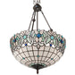 Meyda Lighting Angelica 20" 3-Light Mahogany Bronze Inverted Pendant Light With Blue Iridescent & Clear Stained Shade Glass