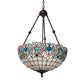 Meyda Lighting Angelica 20" 3-Light Mahogany Bronze Inverted Pendant Light With Blue Iridescent & Clear Stained Shade Glass